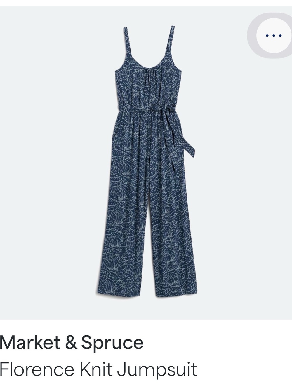 Market & Spruce Navy Leaf-Print Wide-Leg Jumpsuit